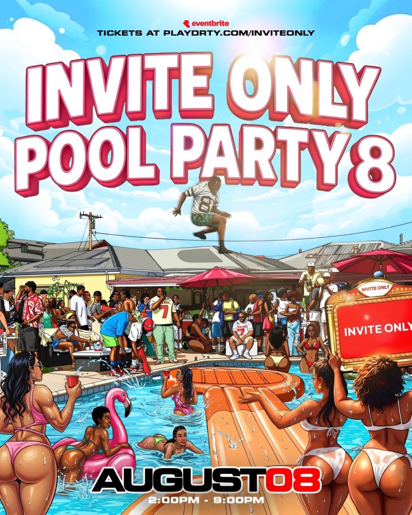 Invite Only Pool Party 8 flyer for DJ A-Tron on August 8, 2026