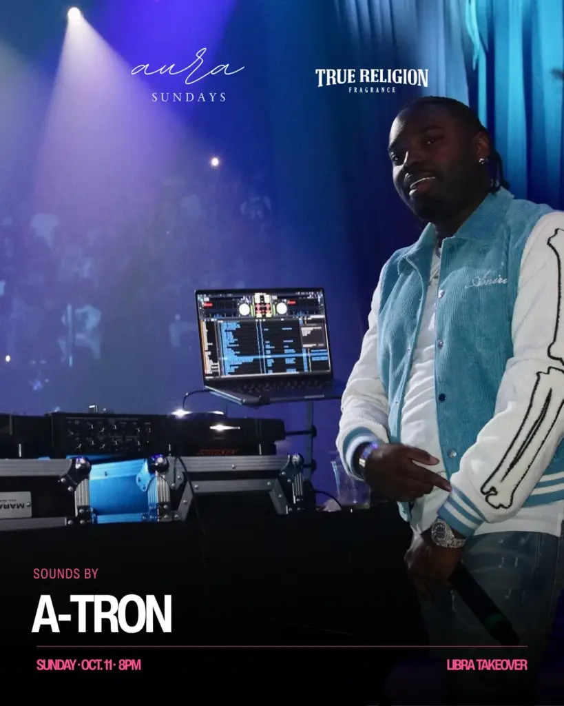 DJ A-Tron at the True Religion Fragrance night for Aura Sundays at Sunset Room Hollywood